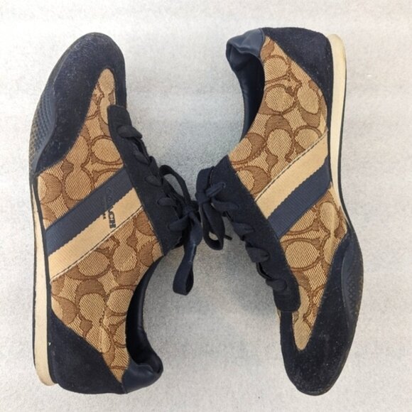 Coach Kelson Khaki Navy Blue Signature Jacquard Suede Sneakers - US 7.5 - Picture 1 of 10